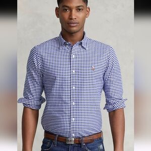 Polo Ralph Lauren Slim Fit Gingham Oxford Shirt Men Size XXL Navy White